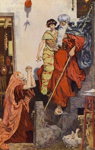 Elías restaurando al hijo de la viuda (litografia en color) de Ford Madox (after) Brown