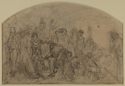 Primer boceto para "Work" (boceto de composición para las figuras) de Ford Madox Brown