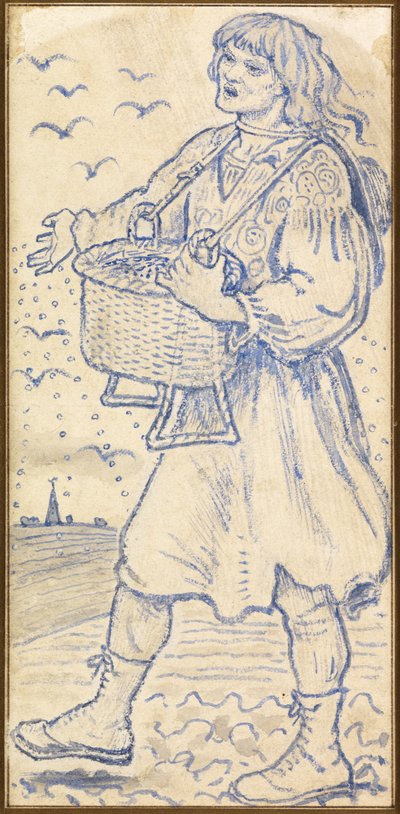 Noviembre, el sembrador: Estudio para un azulejo en el Salón del Queens College, Cambridge de Ford Madox Brown