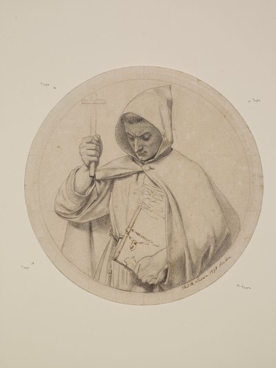 Wycliffe leyendo su traducción de la Biblia - Estudio de un monje que representa la fe católica de Ford Madox Brown