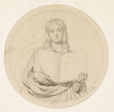 Wycliffe leyendo su traducción de la Biblia - Estudio de una joven representante de la fe protestante de Ford Madox Brown