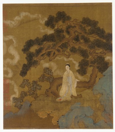 Dama bajo un pino retorcido de Formerly attributed to Zhou Wenju