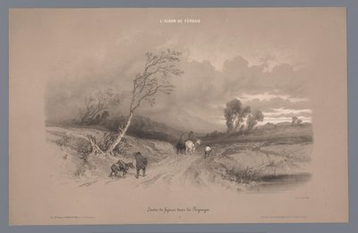 Viajeros en un camino rural en tiempo tormentoso Estudios de figuras en un paisaje (título de serie) L