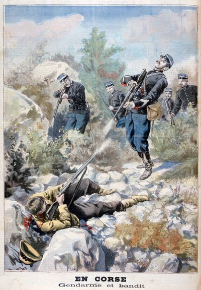 Un tiroteo entre un bandido y la gendarmería, Córcega, 1898 de Fortuné Méaulle