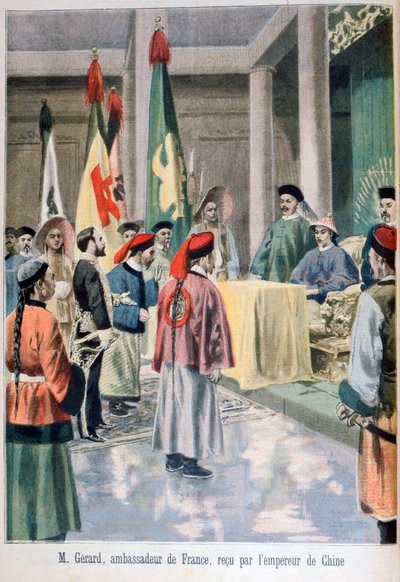 Embajador francés Gérard ante el Emperador Guangxu de China, 1895 de Fortuné Méaulle