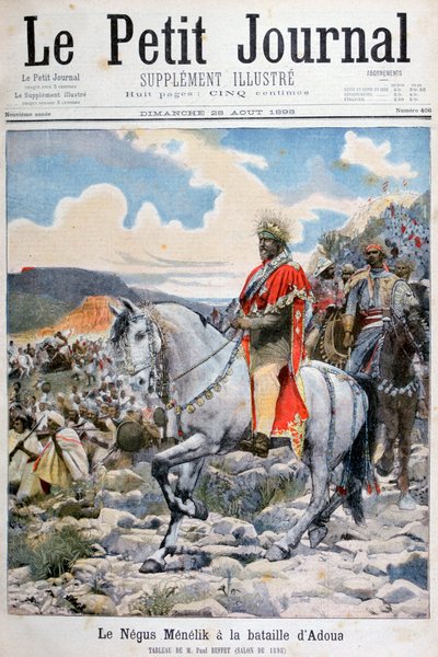Negus de Etiopía, Menelik II, en la Batalla de Adoua, 1898 de Fortuné Méaulle