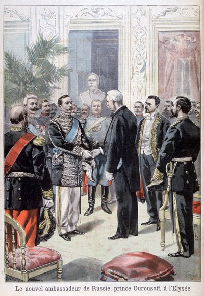 Príncipe Ourousoff, embajador de Rusia reuniéndose con Félix Faure, 1898 de Fortuné Méaulle