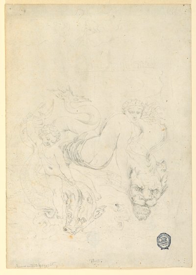 Dibujo, Tetis y Cupido montando un pez, ca. 1820 de Fortunato Duranti