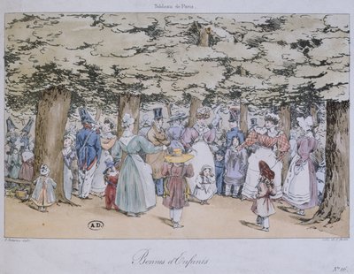 Niños y Niñeras en el Parque, de la serie Tableau de Paris, grabado por C. Motte, 1827 de Fortune Delarue