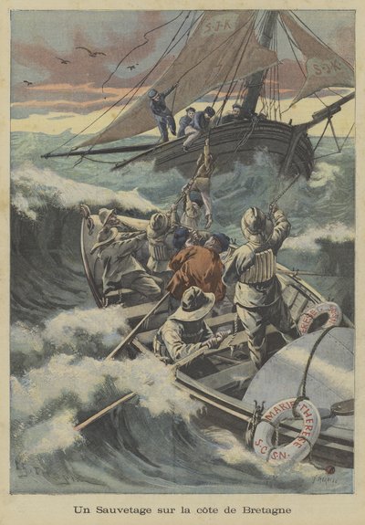 Rescate en bote salvavidas frente a la costa de Bretaña de Fortune Louis Meaulle