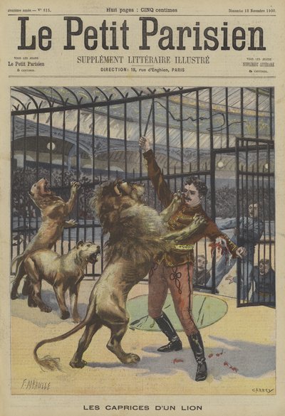 Un domador de leones siendo atacado por uno de sus animales de Fortune Louis Meaulle