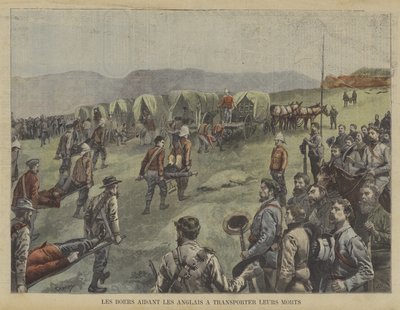 Bóers ayudando a los británicos a mover a sus muertos del campo de batalla de Fortune Louis Meaulle