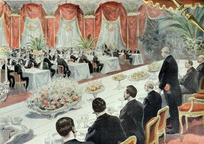 Cena ofrecida a Félix Faure por representantes del comercio y la industria en 1897 (Grabado) de Fortune Louis Meaulle