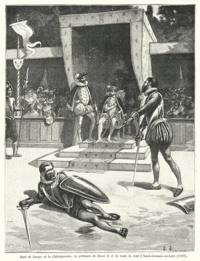 Duelo entre Guy Cabot de Jarnac y François de Vivonne, Señor de la Chataigneraie frente al Rey Enrique II de Francia y toda su corte en St Germain-en-Laye de Fortune Louis Meaulle