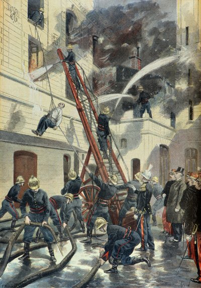 Félix Faure asiste a la formación del cuerpo de bomberos de París en 1898 (Grabado) de Fortune Louis Meaulle