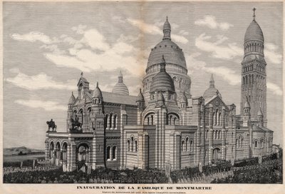 Inauguración de la Basílica del Sagrado Corazón en Montmartre en 1891 (apariencia del monumento como será después de su completa finalización) - Grabado de Meaulle en 1891 de Fortune Louis Meaulle
