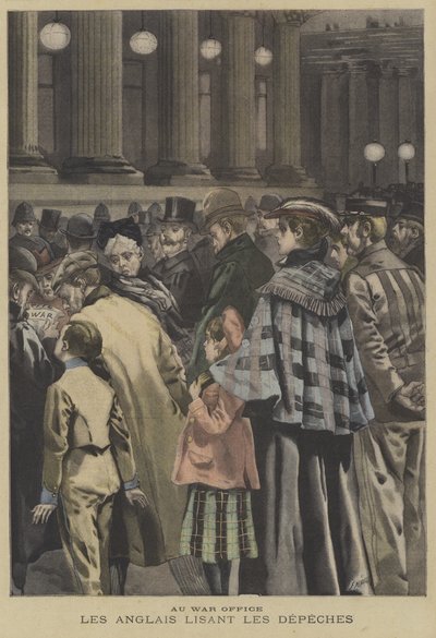 Miembros del público británico leyendo noticias de la Guerra de los Bóers fuera del Ministerio de Guerra, Londres de Fortune Louis Meaulle