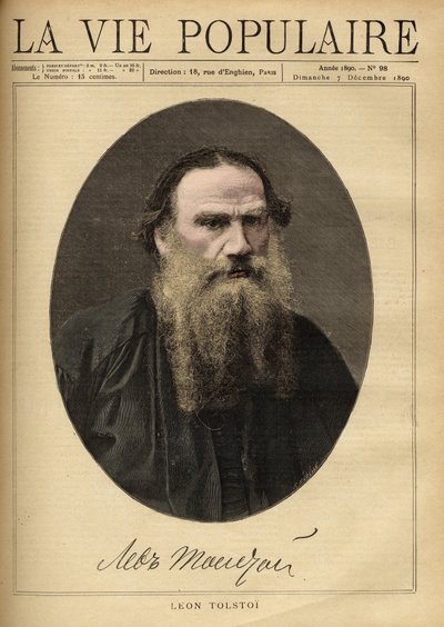 Retrato de León Tolstói (1828-1910), escritor ruso. Ilustración de F. Meaulle. Grabado de 1890 en 