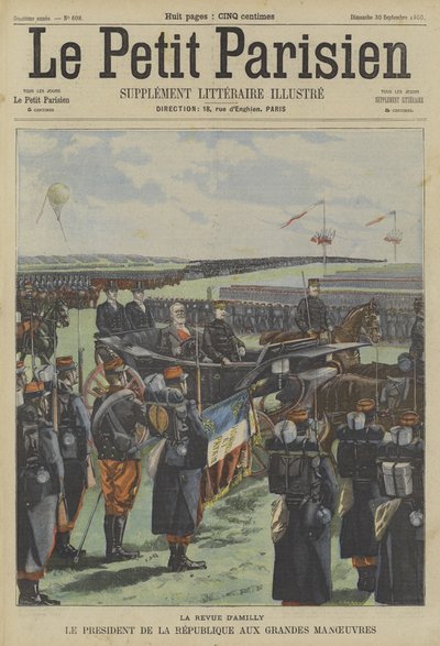 El presidente Loubet de Francia inspeccionando tropas en las grandes maniobras del ejército francés en Amilly de Fortune Louis Meaulle