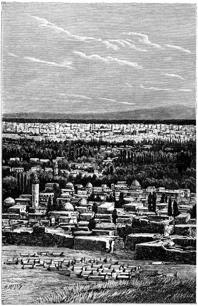 Siria: Damasco hacia 1900 - cementerio musulmán - grabado de Meyer y Meaulle del libro "A l