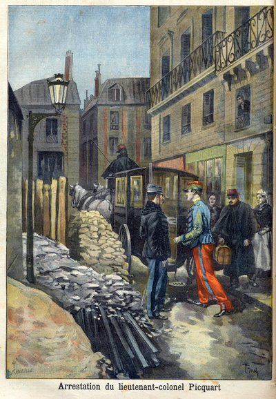 El caso Dreyfus "Arresto del Teniente Coronel Picquart (1854-1914) en "Le Petit Journal", enero de 1898 (grabado) de Fortune Louis Meaulle