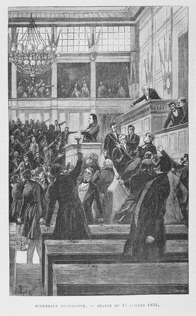 Victor Hugo (1802-85) en la Asamblea Legislativa pronunciando un discurso sobre la revisión de la Constitución el 17 de julio de 1851, c. 1885 de Fortune Louis Meaulle