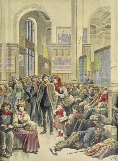 Emigrantes italianos en la Gare Saint-Lazare, de 