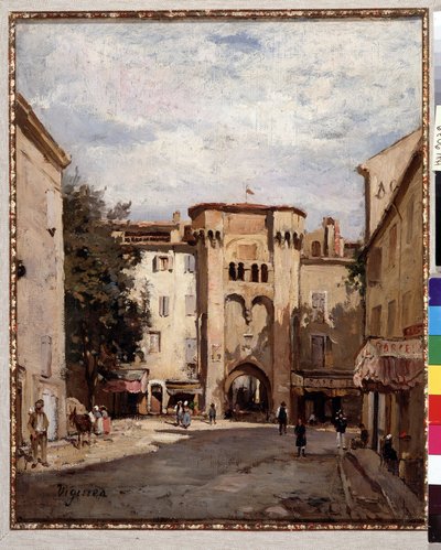 Puerta fortificada de Cavaillon en Vaucluse Pintura de Fortune Viguier (1841-1916) Dim. 39,5x32 cm Mención obligatoria: Colección fundación saludos de Provenza, Marsella de Fortune Viguier