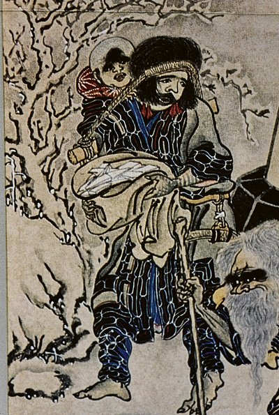 Los grandes líderes ainu del siglo XVIII: Itokoi y Shinichi de Akkeshi, Chosama de Uraashibetsu y Shonko de Noshappu, en particular, ilustración de Fosco Maraini
