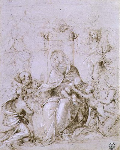 Madonna y Niño entronizados con San Juan Bautista presentado por un ángel y Santa Mónica de Fra Bartolomeo