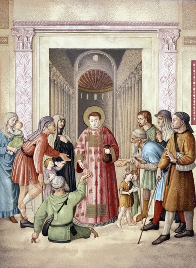 San Lorenzo haciendo la limosna, según Fra Angelico (Vaticano), Francia siglo XIX de Fra (after) Angelico