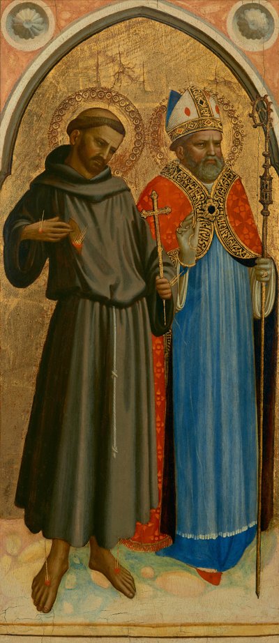San Francisco y un obispo santo, finales de la década de 1420 (temple y pan de oro sobre tabla) de Fra (c.1387 1455) Angelico