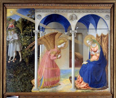 La Anunciación (al fondo, Adán y Eva expulsados del Paraíso), c. 1445 (temple y oro sobre tabla) de Fra (c.1387 1455) Angelico