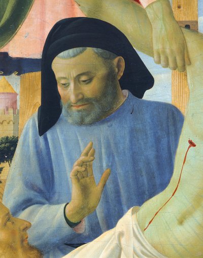 Arquitecto Michelozzo, detalle de El Descendimiento de la Cruz o el Retablo de la Santísima Trinidad, hacia 1432, de Giovanni da Fiesole conocido como Fra Angelico (1400-ca 1455), témpera sobre madera de Fra (c.1387 1455) Angelico