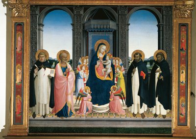 Retablo de Fiesole: Virgen y Niño con Ángeles y Cuatro Santos de Fra  Angelico