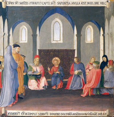 Recuadro que representa la disputa con los doctores en el Templo, panel del Armadio degli Argenti (Arca de Plata) con la vida de Jesús de Fra (c.1387 1455) Angelico