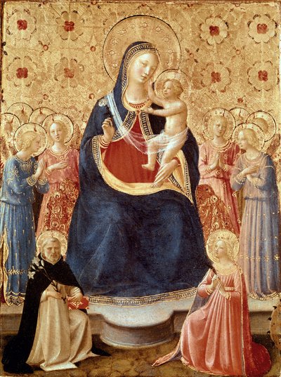 Virgen con el Niño y ángeles, Santo Domingo y Santa Catalina de Alejandría, c.1435 (temple y oro sobre tabla) de Fra (c.1387 1455) Angelico