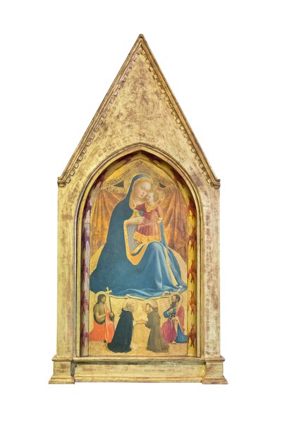 Virgen de la Humildad, San Juan Bautista y San Pablo: encuentro de Santo Domingo y Francisco de Asís (temple y oro sobre tabla) de Fra (c.1387 1455) Angelico