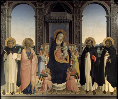 Políptico de Santo Domingo - Santo Tomás de Aquino y San Bernabé, Santo Domingo y San Pedro Mártir de Fra  Angelico