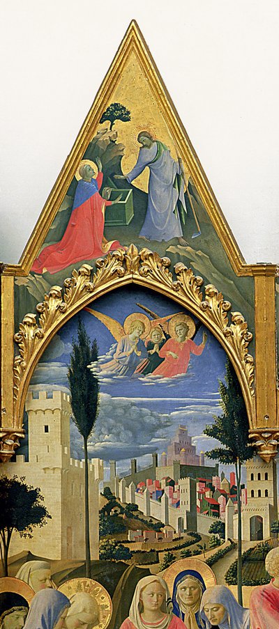 Retablo de Santa Trinita, marco y pináculos por Lorenzo Monaco (Piero di Giovanni) (c.1370-1425) completado c.1434 (detalle) de Fra  Angelico