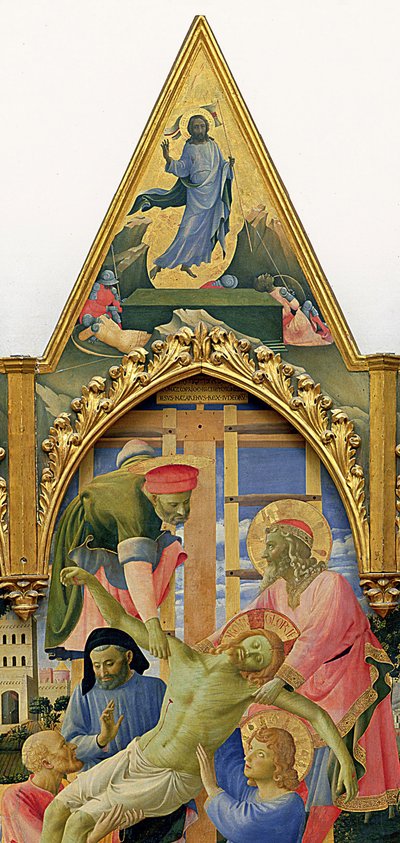 Retablo de Santa Trinita, marco y pináculos por Lorenzo Monaco (Piero di Giovanni) (c.1370-1425) completado c.1434 (detalle) de Fra  Angelico