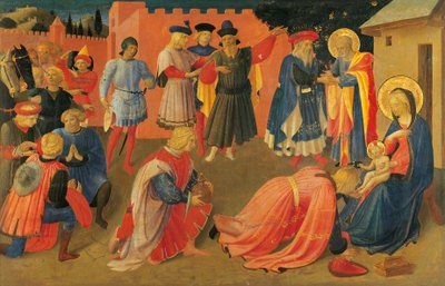 La Adoración de los Reyes Magos, Detalle del panel central de la predela, Tabernáculo de los pañeros de lino de Fra (c.1387 1455) Angelico