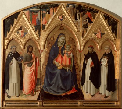 Virgen y Niño rodeados por San Doménico, San Juan Bautista, Santo Tomás de Aquino y San Pedro mártir de Fra  Angelico