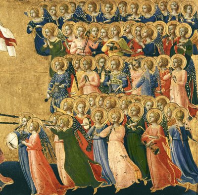 Cristo glorificado en la corte celestial, detalle de ángeles musicales del lado derecho, 1419-35 (detalle) de Fra Angelico