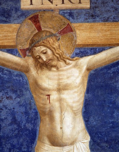 Cristo crucificado. Inscripción "INRI" en la cruz (detalle) de Fra Angelico