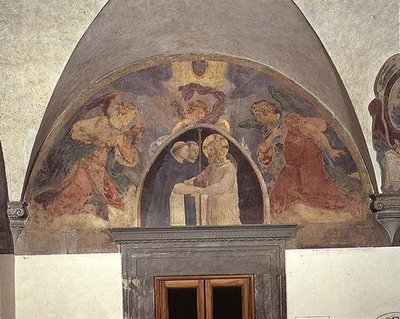 Cristo da la bienvenida a dos frailes dominicos, luneta de Fra Angelico