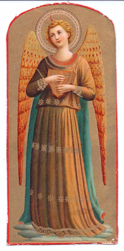 Litografía en color de Fra Angelico, ángel con instrumento musical, c.1910 de Fra Angelico