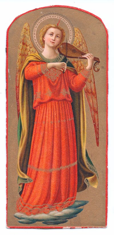 Litografía en color de Fra Angelico, ángel tocando un violín, c.1910 de Fra Angelico