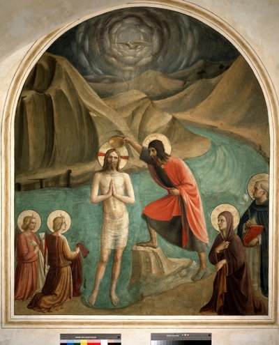 El bautismo de Cristo por San Juan Bautista - fresco por Guido di Pietro de Fra Angelico
