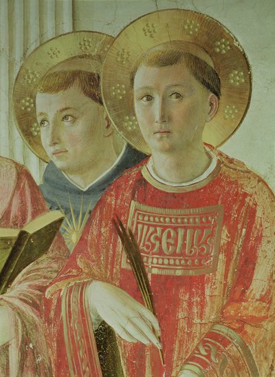 Madonna de la Sombra, detalle de Santo Tomás de Aquino y San Lorenzo, del corredor del primer piso de Fra Angelico